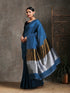 Blue Cotton Saree with Bronze & Silver Pallu